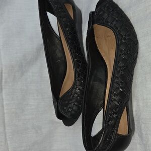 ELLIOTT LUCA Black Woven Tomasia Dress flats Peeptoe Size 8 38 1/2